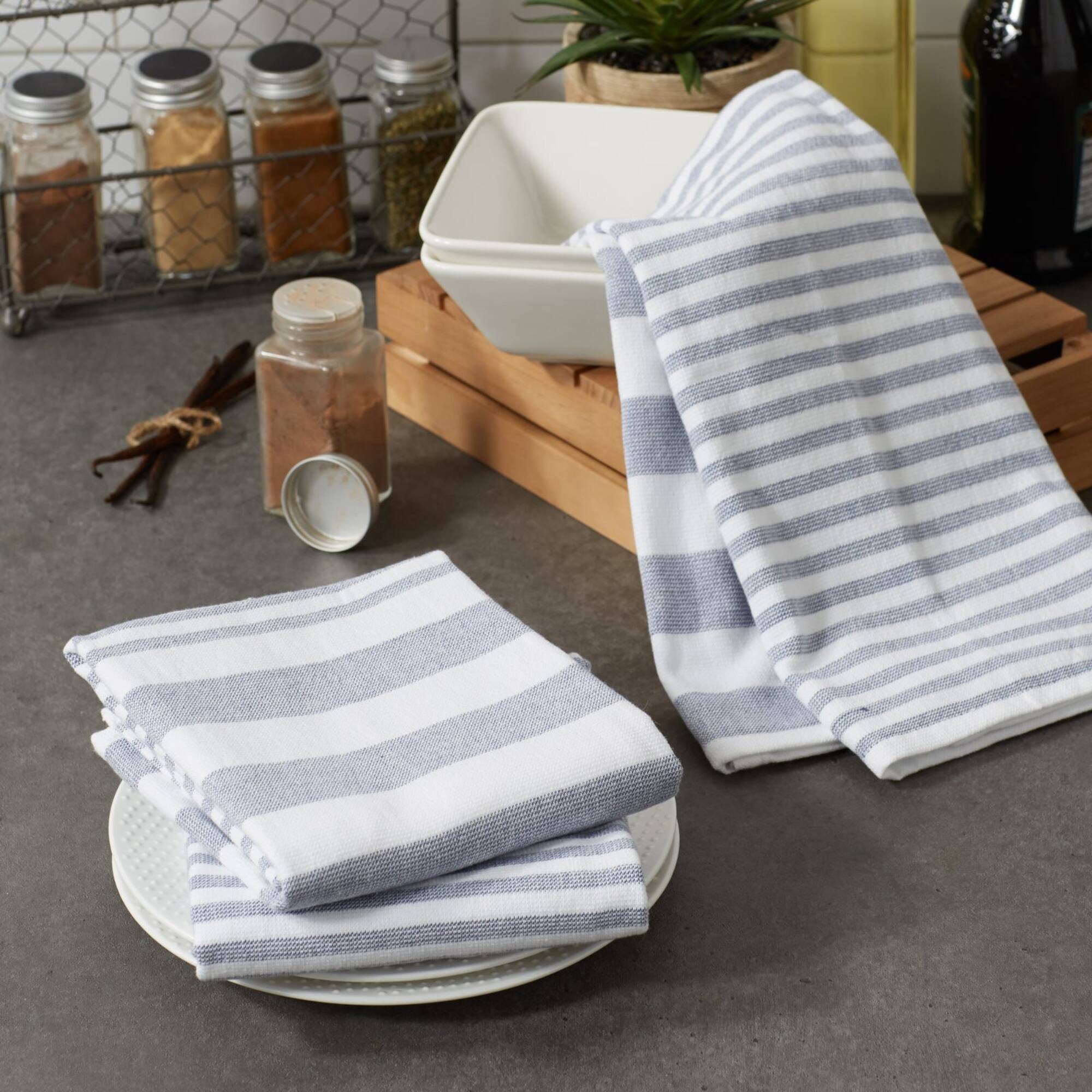 DII® French Blue Nautical Stripe Terry Dishtowels, 3ct.